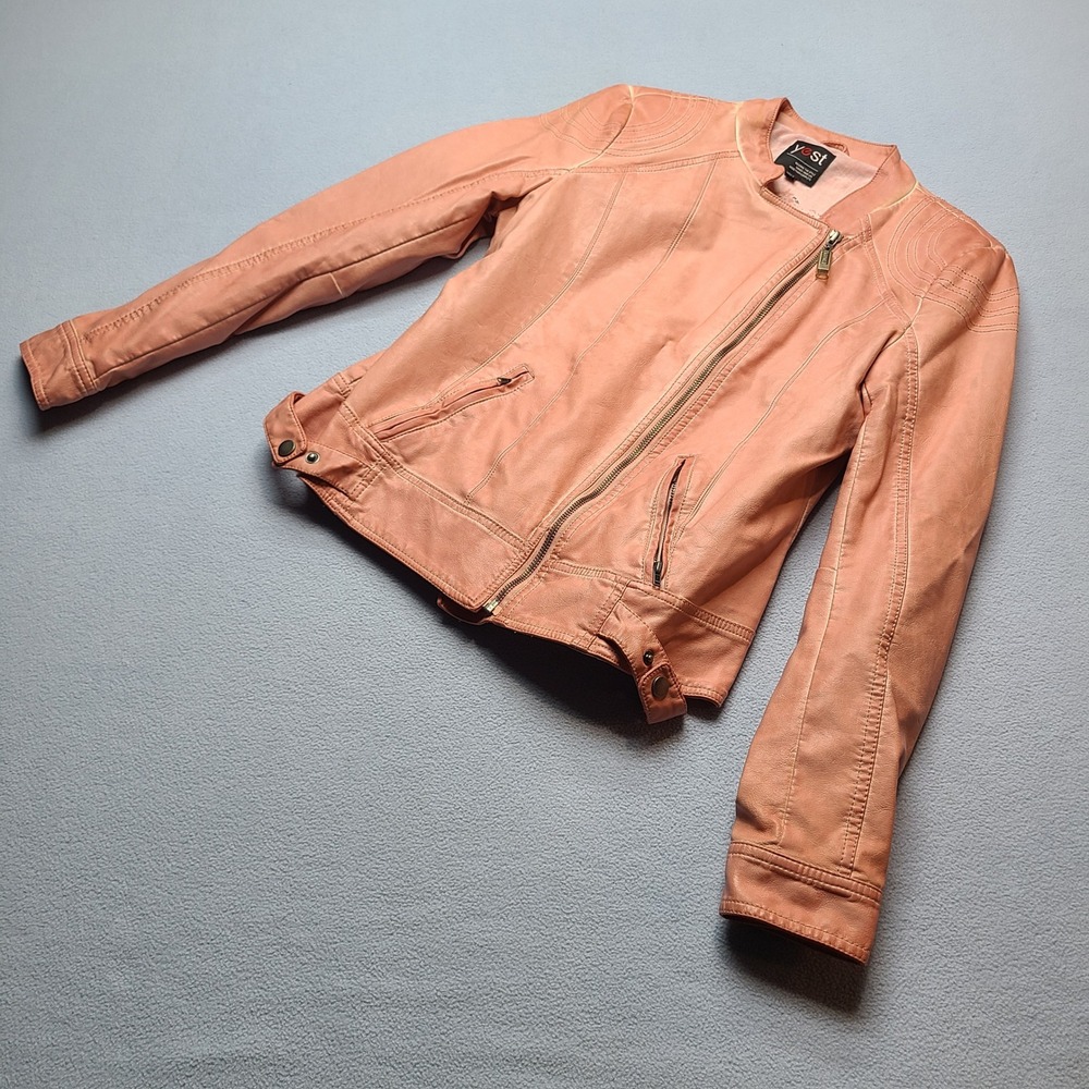 Yest Moto Jacket Women 12 Pink Excellent Faux Leather Asymmetrical Zip Quilted